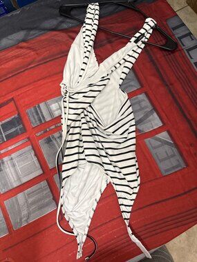 Studio F Striped Twist-Front One-Piece Swimsuit Women's L